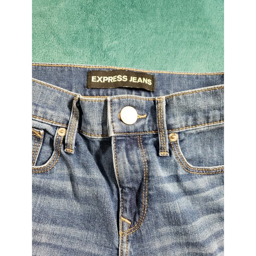 Express Jeans Size 0 Women Blue Denim Stretch Pants Distressed Mid Rise Skinny - Picture 6 of 13